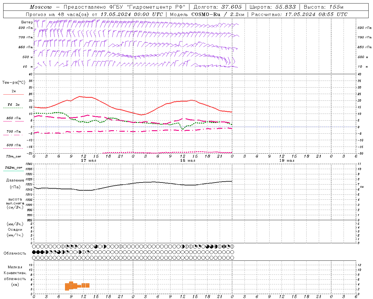 Прогнозы погоды по пунктам (метеограммы) модели COSMO